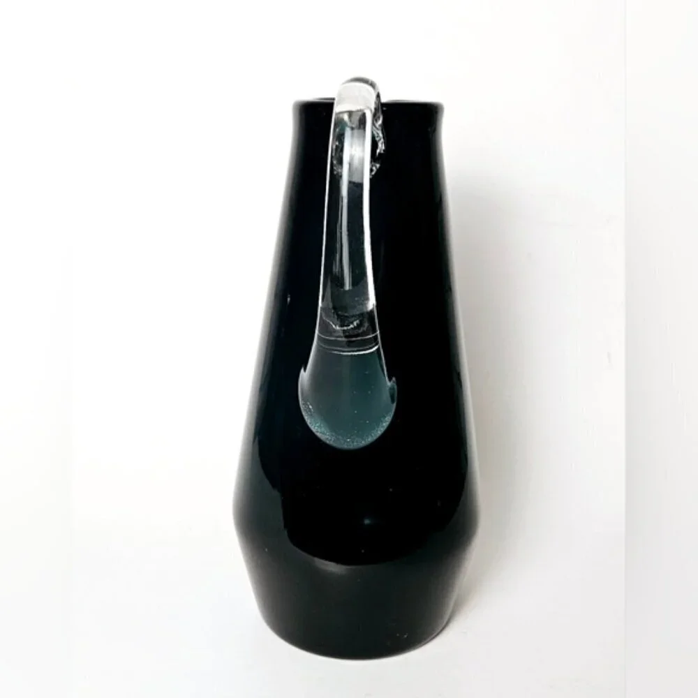Vintage MCM Art Glass Pitcher Vase Blue Green Minimalist 10”